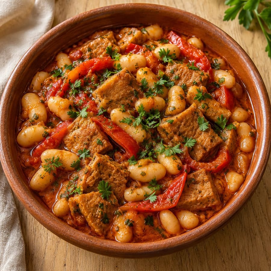 Weiße Bohnen mit Seitan und Paprika