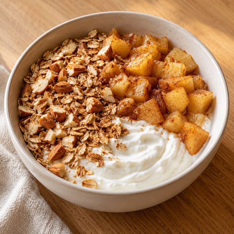 Bowl di skyr con mele e crumble di avena