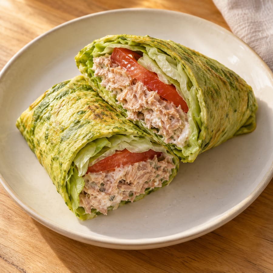 Avocado-Ei-Wrap mit Thunfisch, Salat und Tomate
