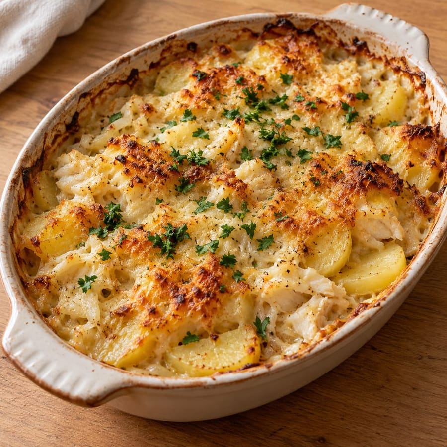 Überbackener Kabeljau in Sahne (Bacalhau com natas)
