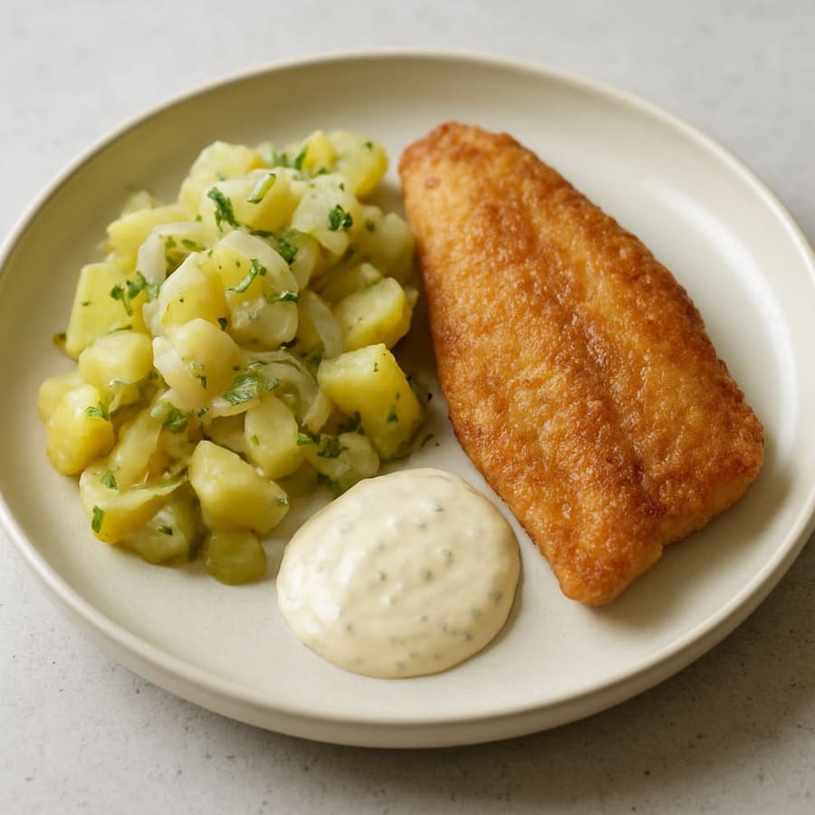 Backfisch mit Remoulade und Kartoffelsalat