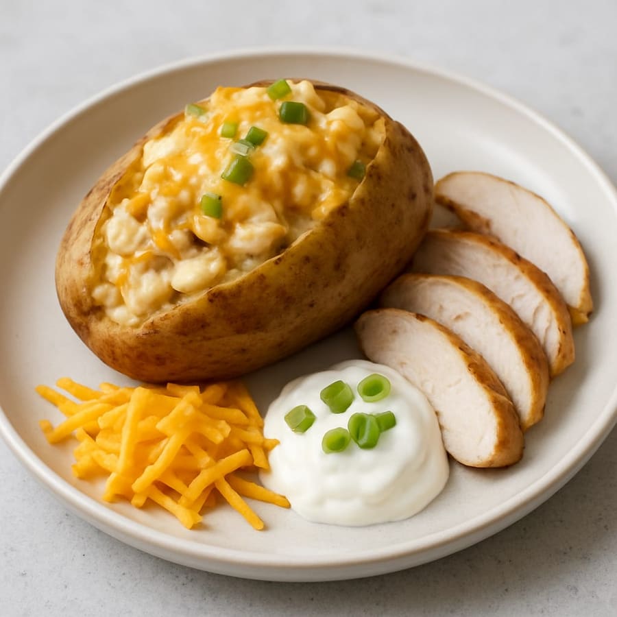 Gefüllte Ofenkartoffel mit Hähnchen und Käse
