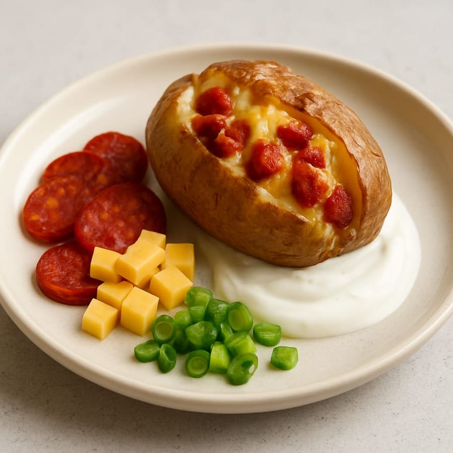 Gefüllte Ofenkartoffel mit Chorizo und Käse