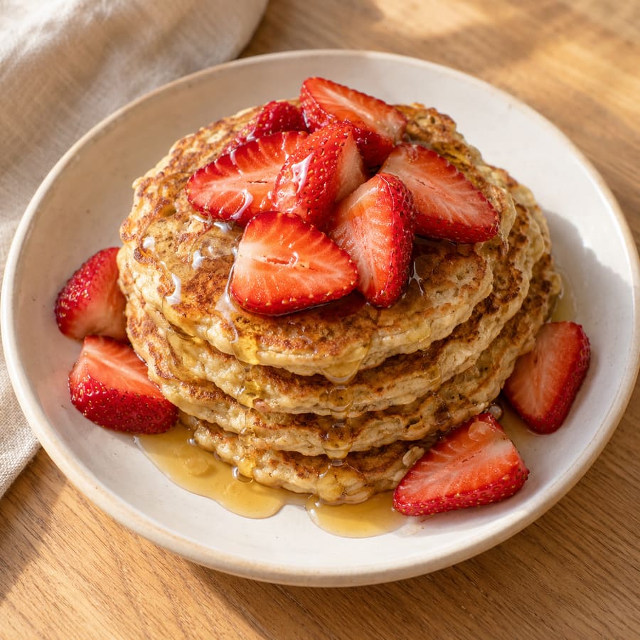 Pancake di avena e banana con fragole