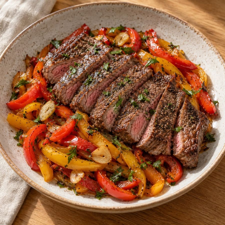 Rindersteak mit gebratener Paprika