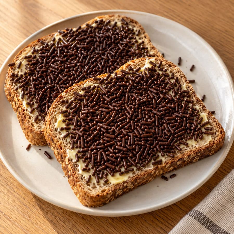 Boterham met hagelslag (pain beurré aux vermicelles de chocolat)