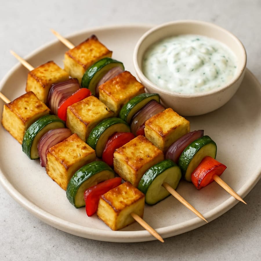 Tofu-Gemüse-Spieße mit Joghurtsoße