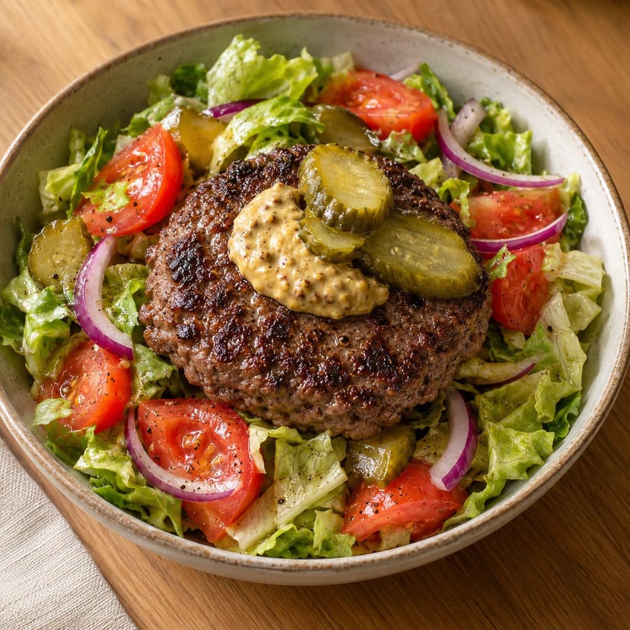 Rinderburger ohne Brötchen mit Salat