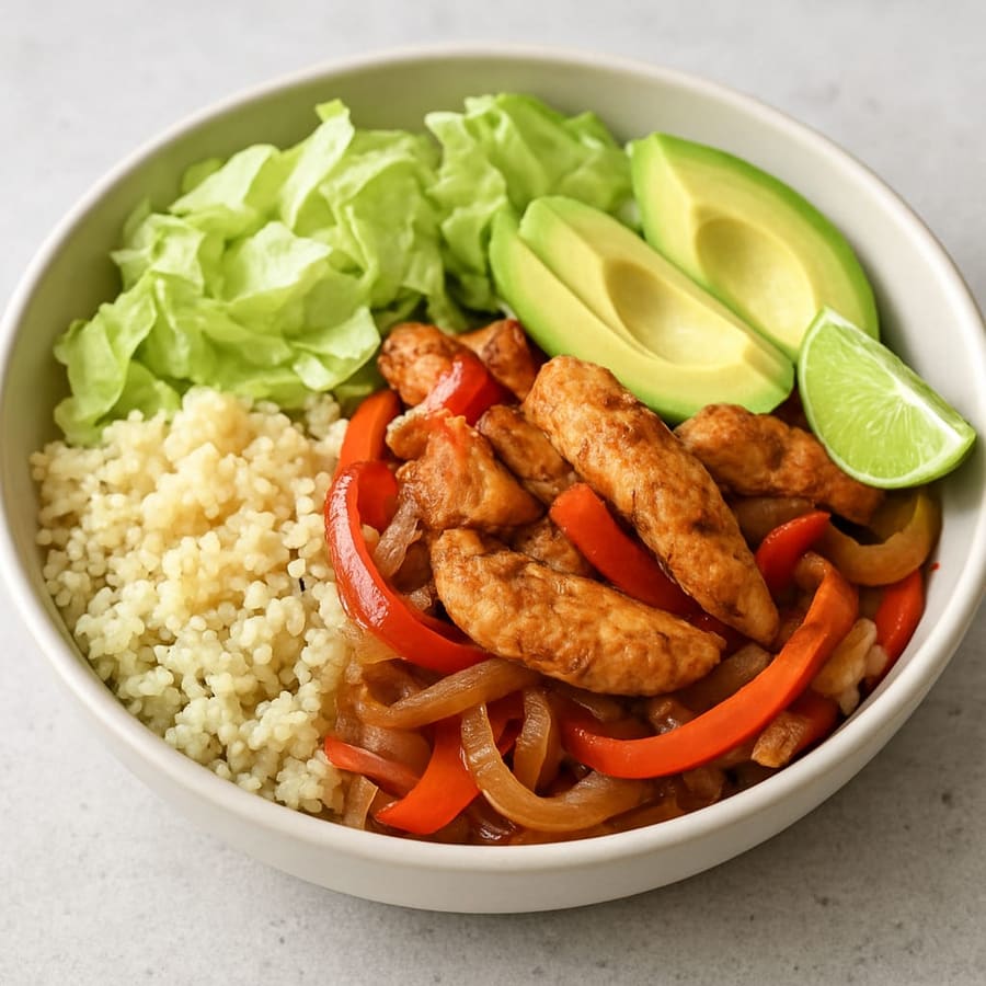 Hähnchen-Fajita-Bowl mit Blumenkohlreis