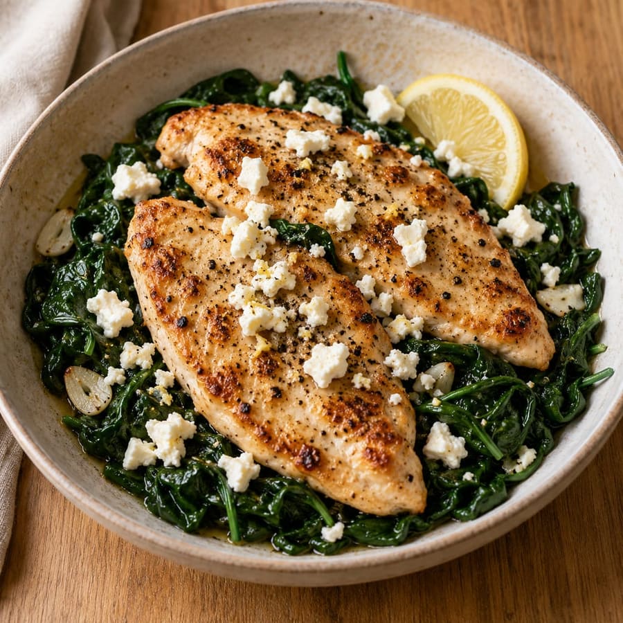Hähnchen mit Spinat und Feta