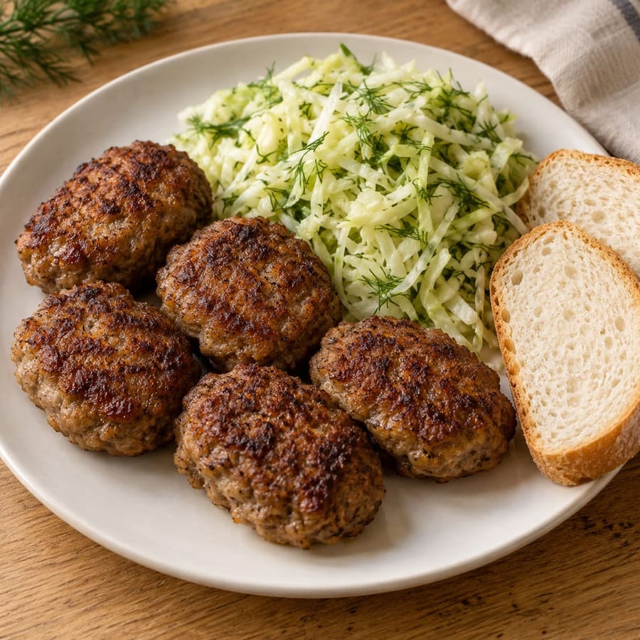 Chiftele (rumänische gebratene Hackbällchen) mit Krautsalat