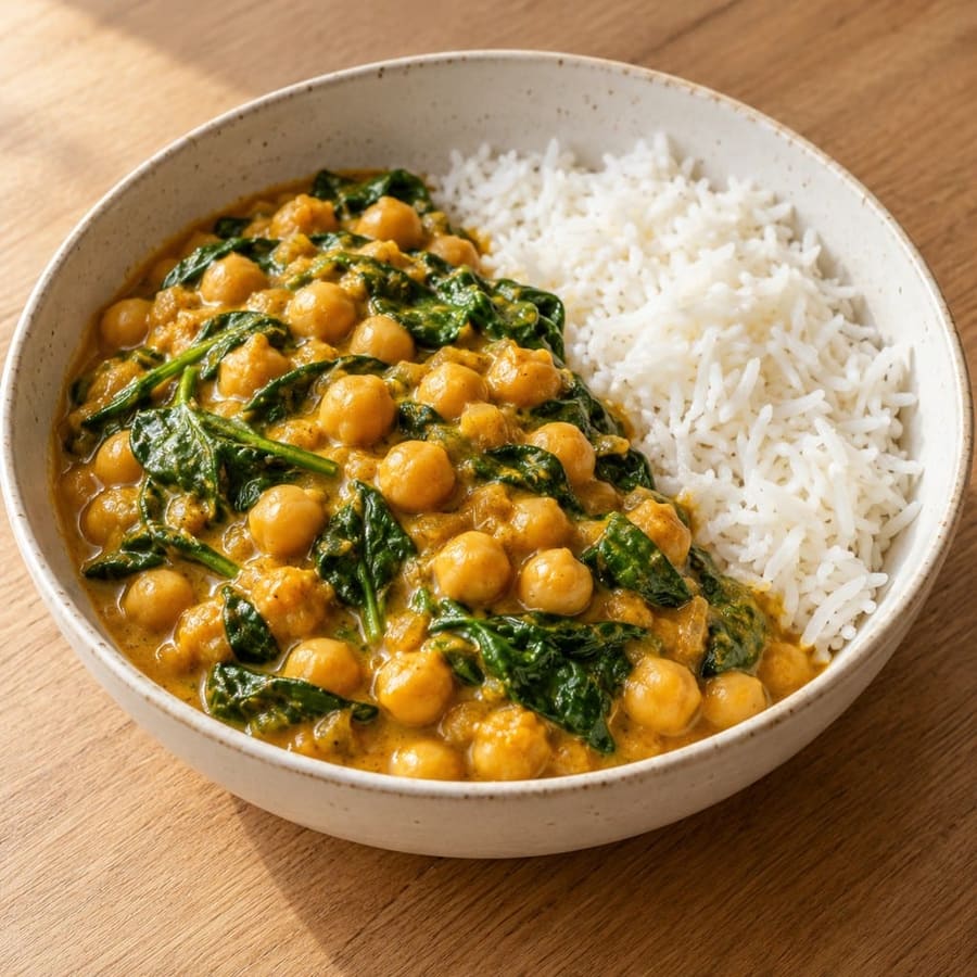 Kichererbsen-Spinat-Curry mit Kokosmilch