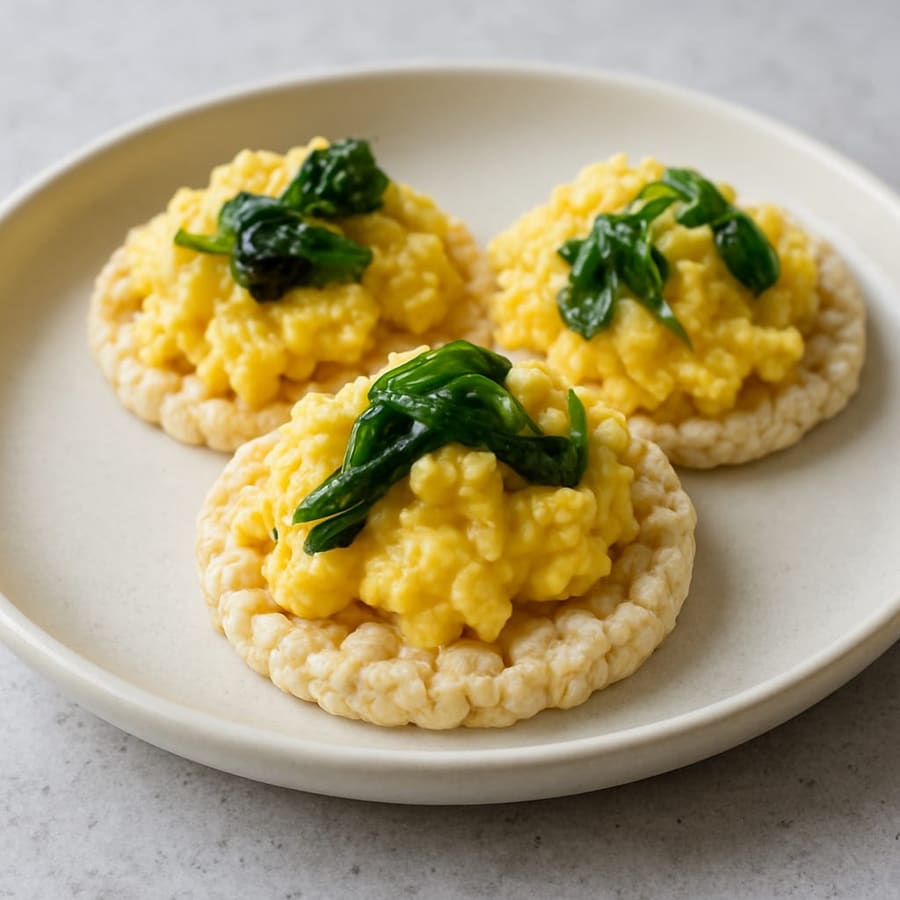Corn cakes with scrambled eggs