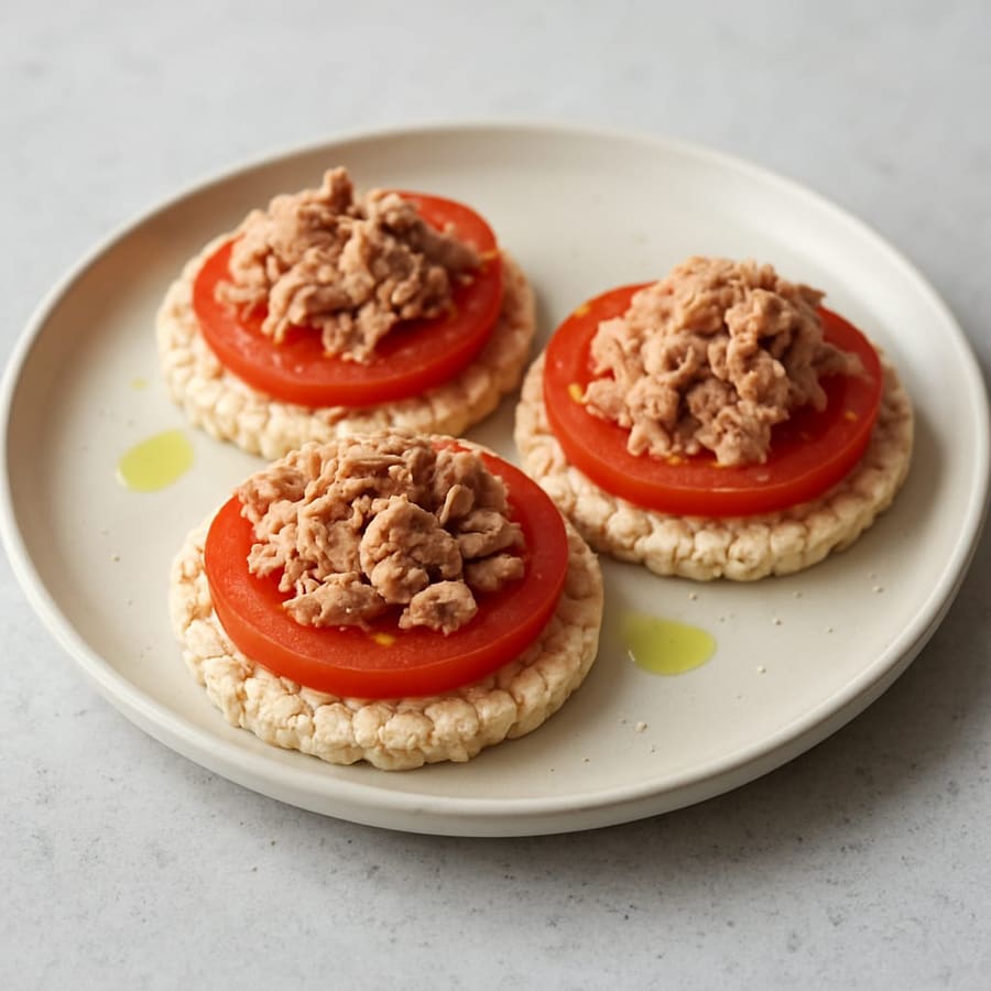 Corn cakes with tuna and tomato