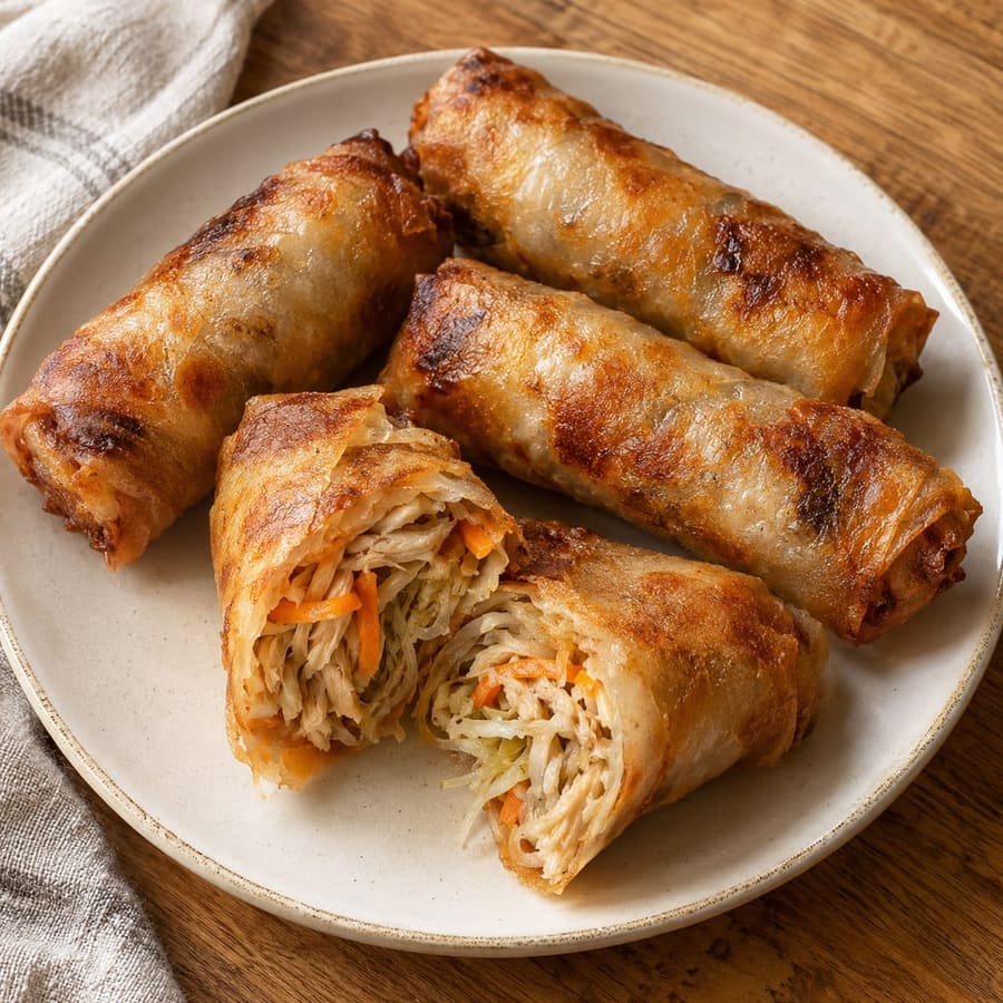 Knusprige Reispapier-Frühlingsrollen aus dem Airfryer mit Hähnchen und Gemüse