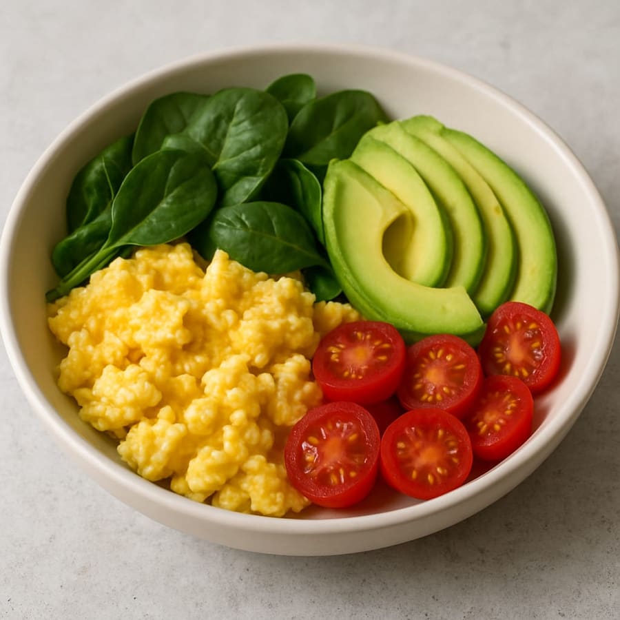Uova con spinaci e avocado