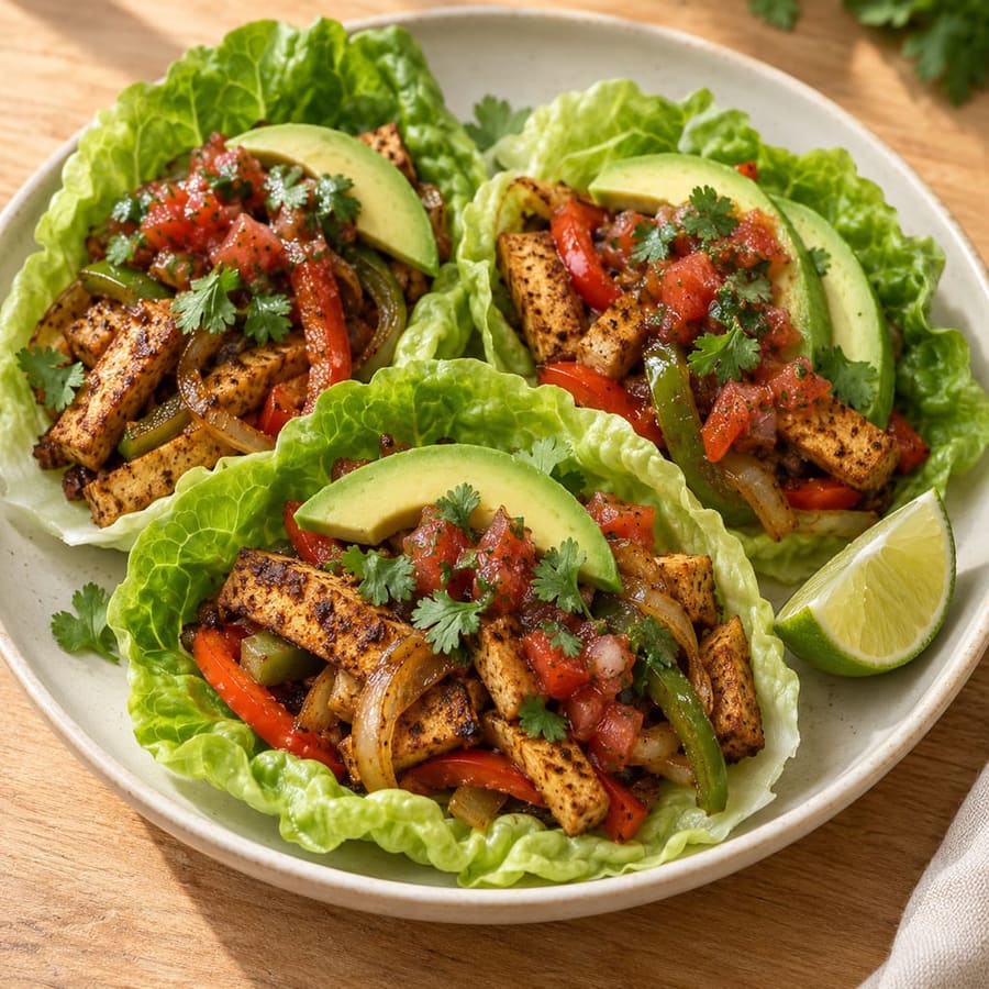 Tofu-Fajitas in Salatblättern