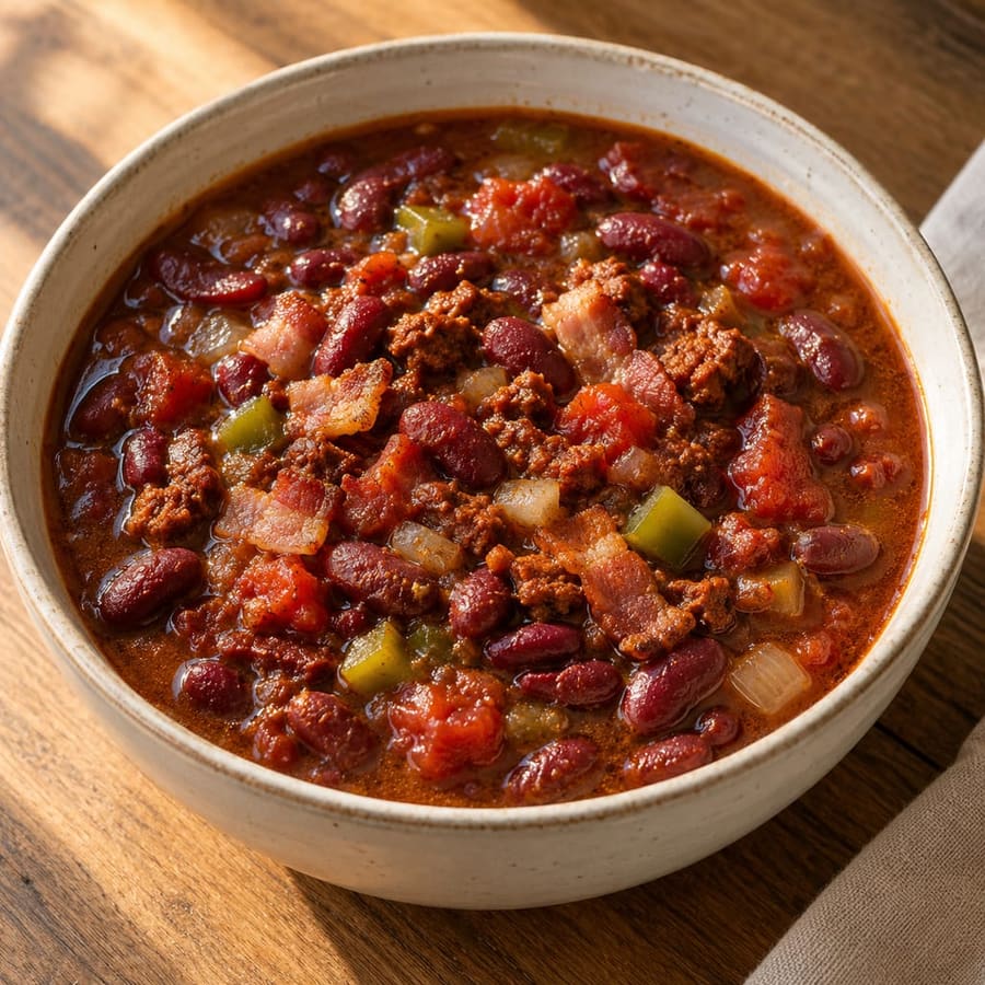 Frijoles Charros: mexikanischer Bohneneintopf mit Speck, Chorizo und Tomate