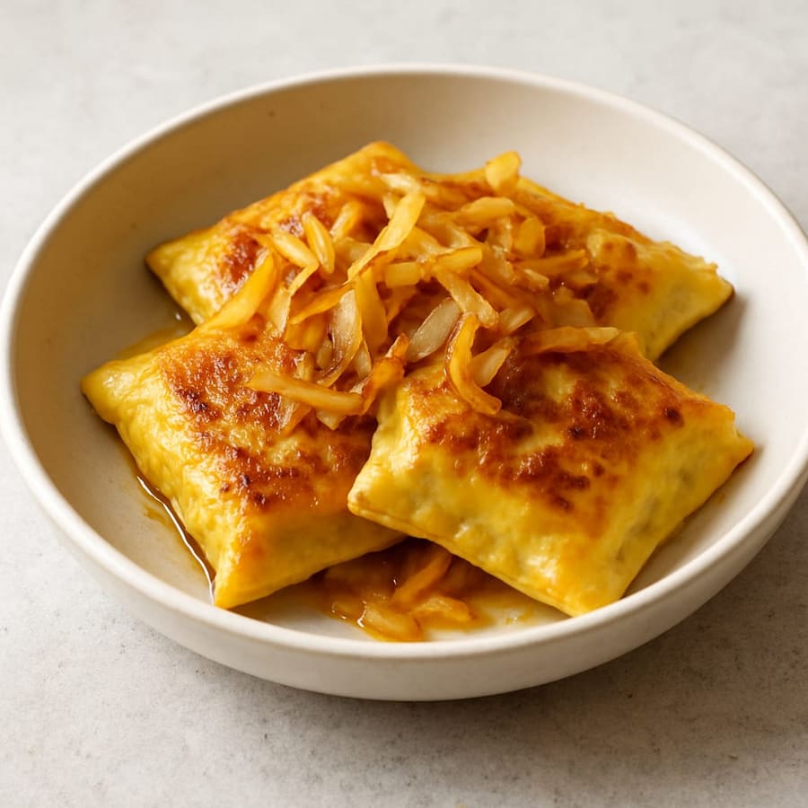 Geschmälzte Maultaschen mit Zwiebeln