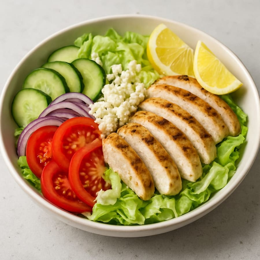 Griechische Salatbowl mit Hähnchen