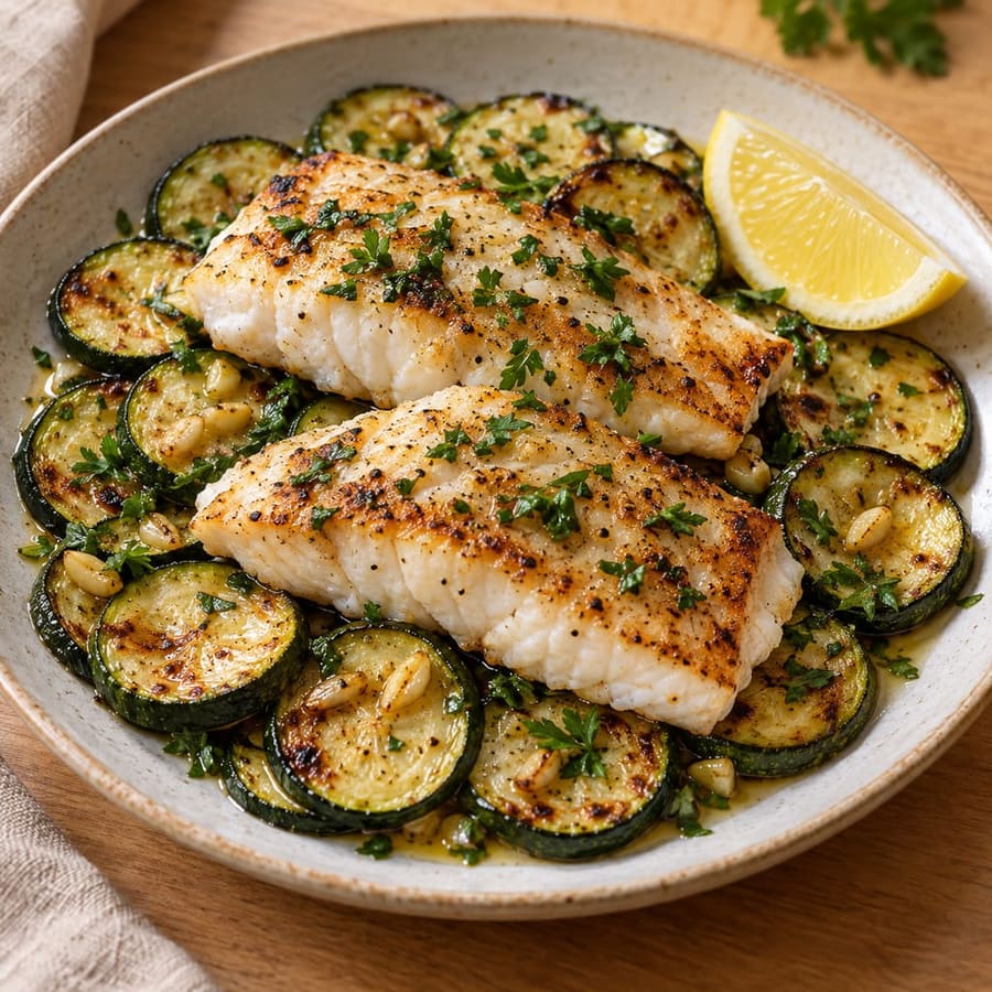 Gegrillter Seehecht mit Zucchini