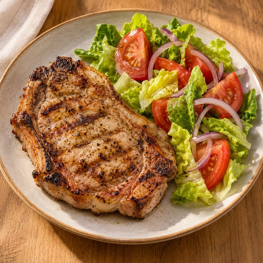 Gegrillte Schweinekoteletts mit Salat