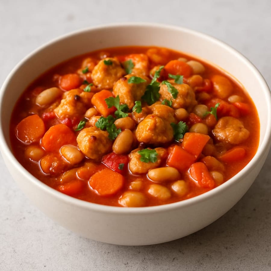 Hähnchen-Eintopf mit weißen Bohnen und Gemüse