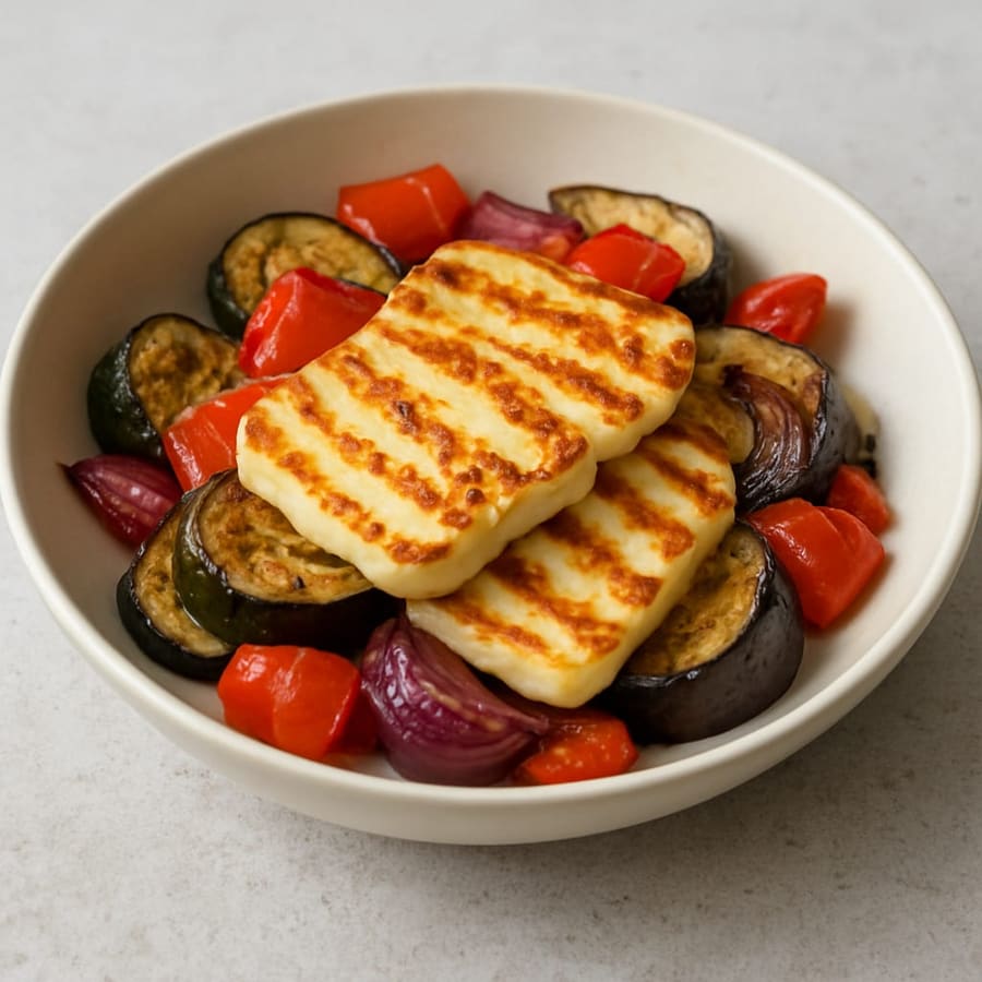 Gebratener Halloumi mit Ofengemüse