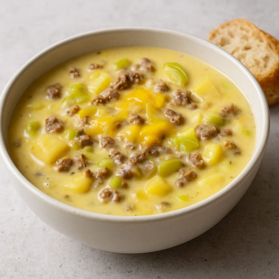 Käse-Lauch-Suppe mit Hackfleisch