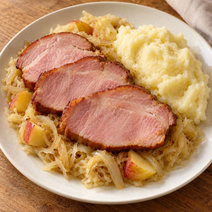 Kasseler mit Sauerkraut und Kartoffelpüree