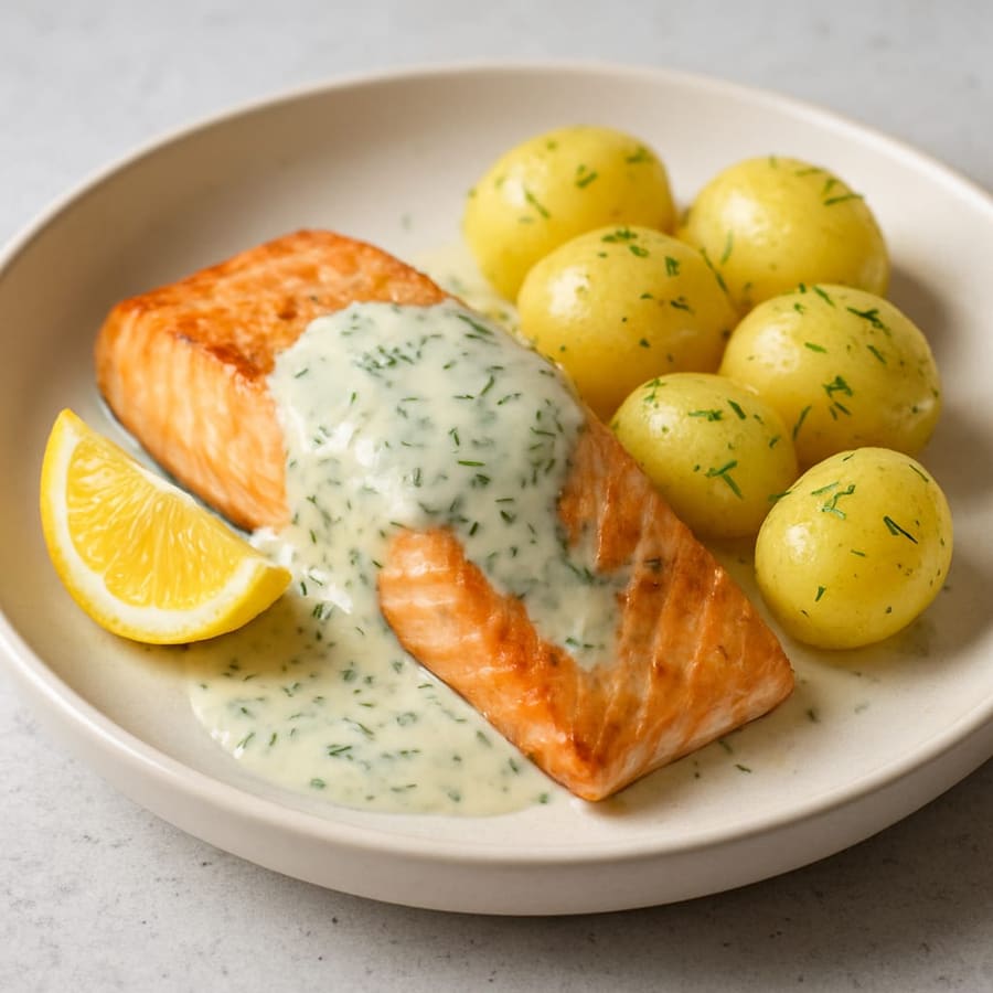 Lachs mit Dillsauce und Kartoffeln