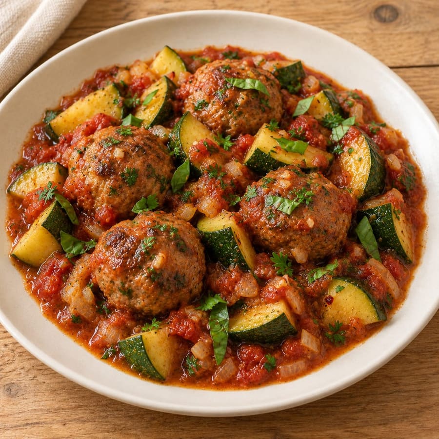 Rinderhackbällchen mit Zucchini in Tomatensauce