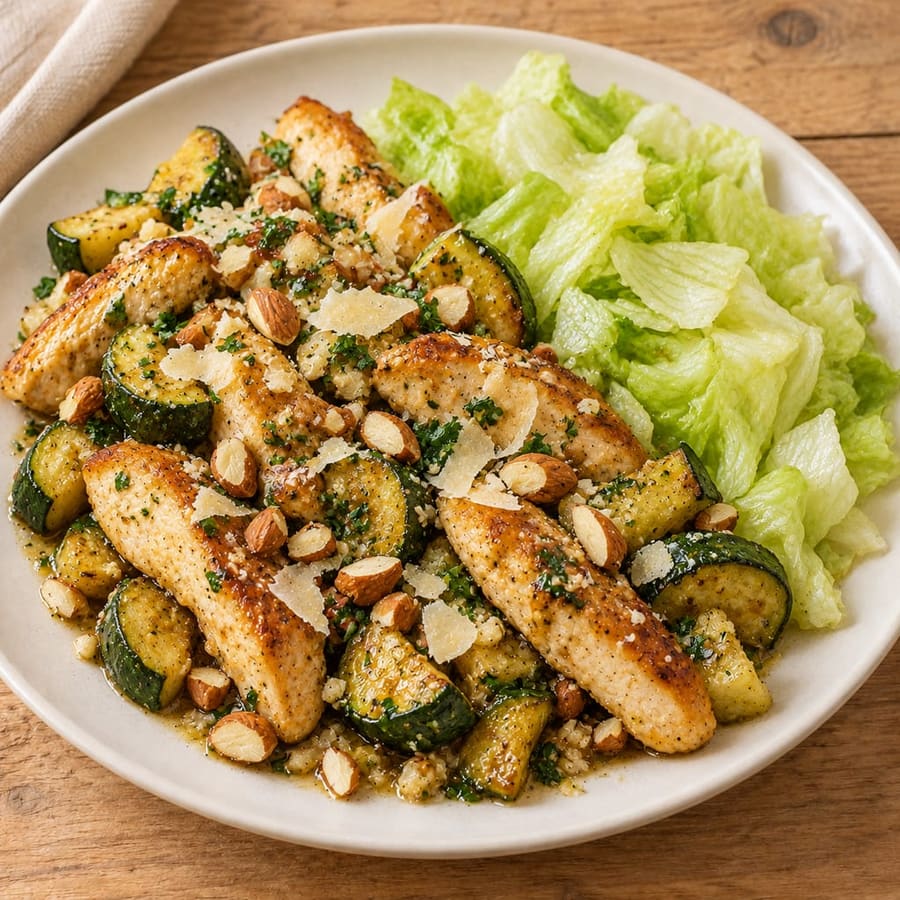 Hähnchen aus dem Ofen mit Zucchini, Zitrone und Parmesan