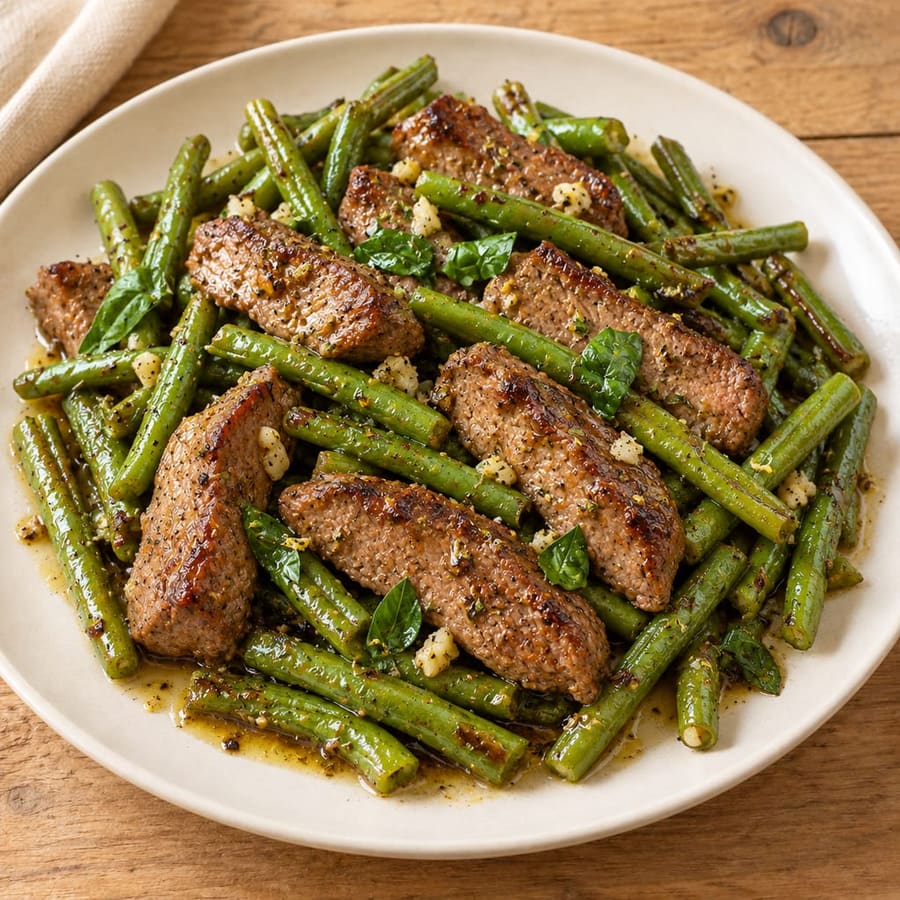 Rinderfilet aus dem Ofen mit grünen Bohnen und Zitrone