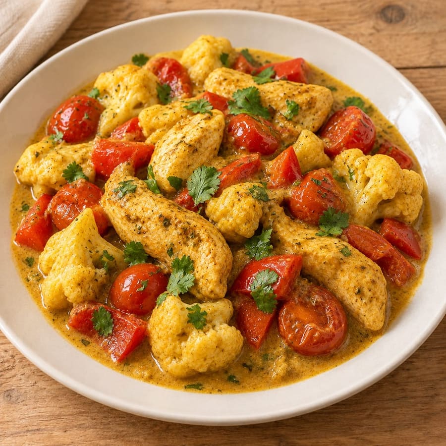Hähnchencurry mit Blumenkohl und Paprika