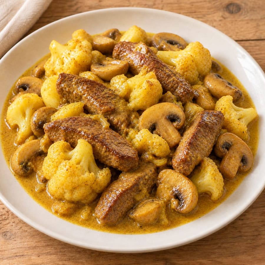 Rindfleisch-Curry mit Blumenkohl und Champignons
