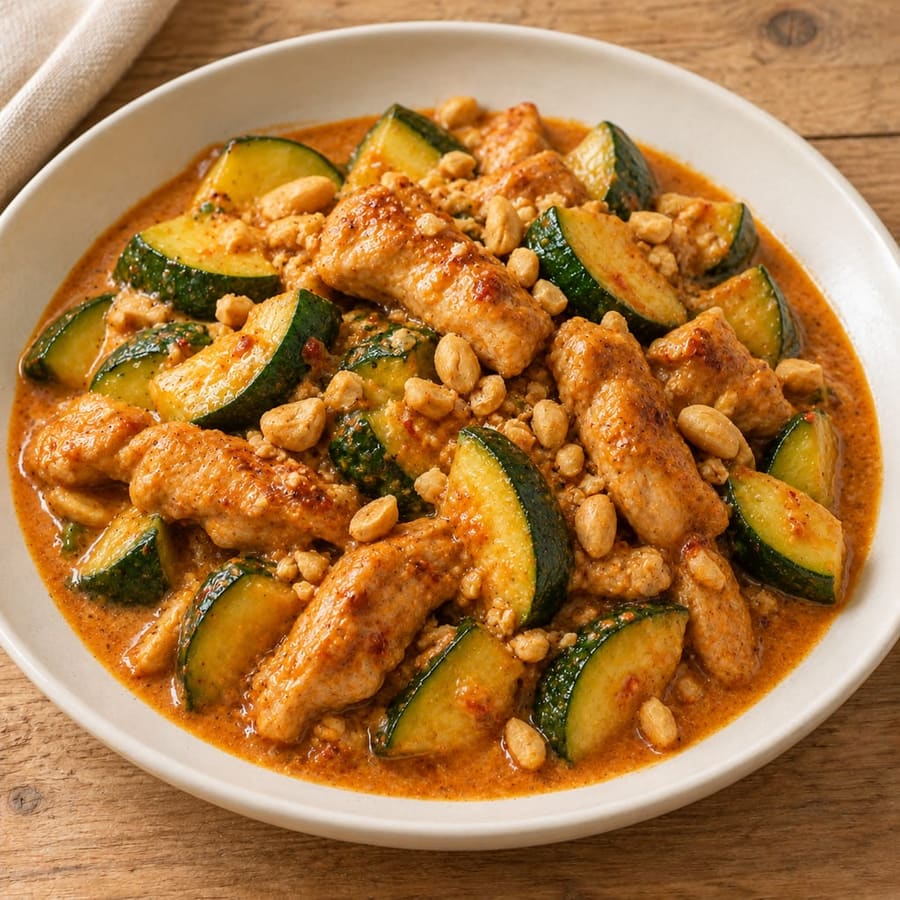 Rotes Thai-Curry mit Hähnchen und Zucchini