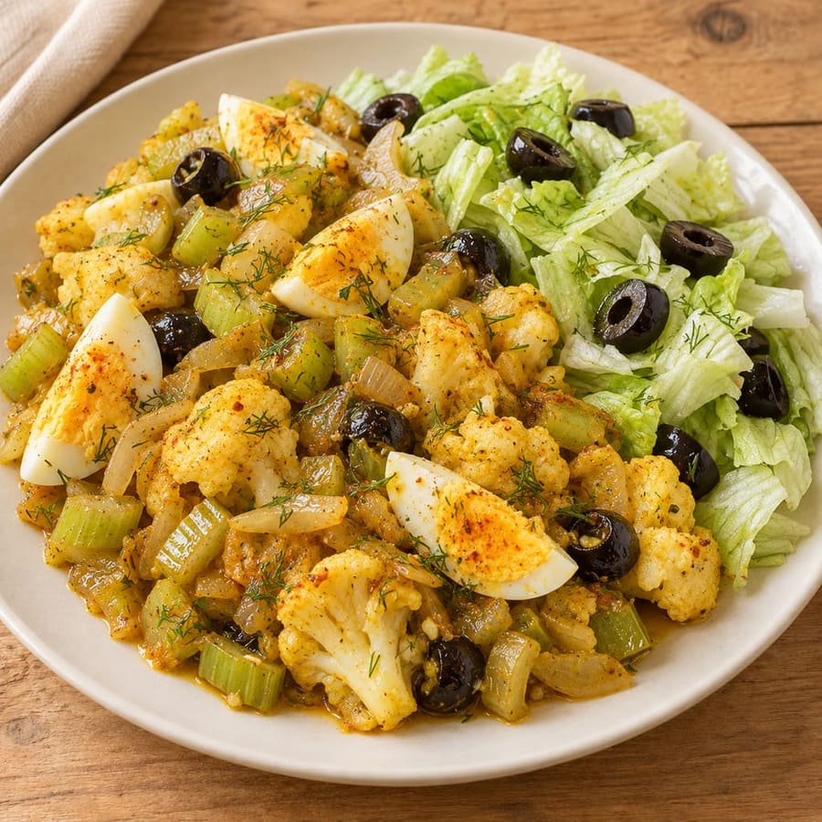 Eiersalat mit Blumenkohl, Sellerie und Senfvinaigrette