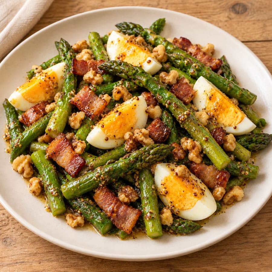 Spargelsalat mit Ei und Speck