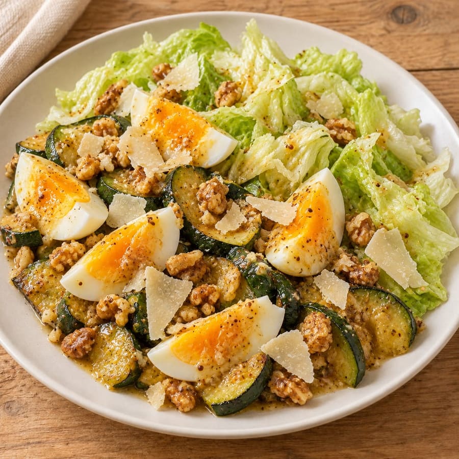 Eiersalat mit gebratener Zucchini und Parmesan