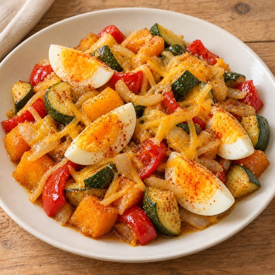 Eiersalat mit Kürbis, Paprika und Zucchini