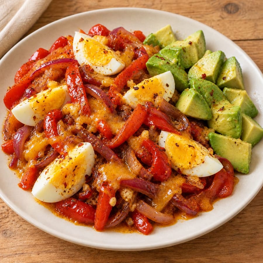 Eiersalat mit gebratener Paprika und Avocado