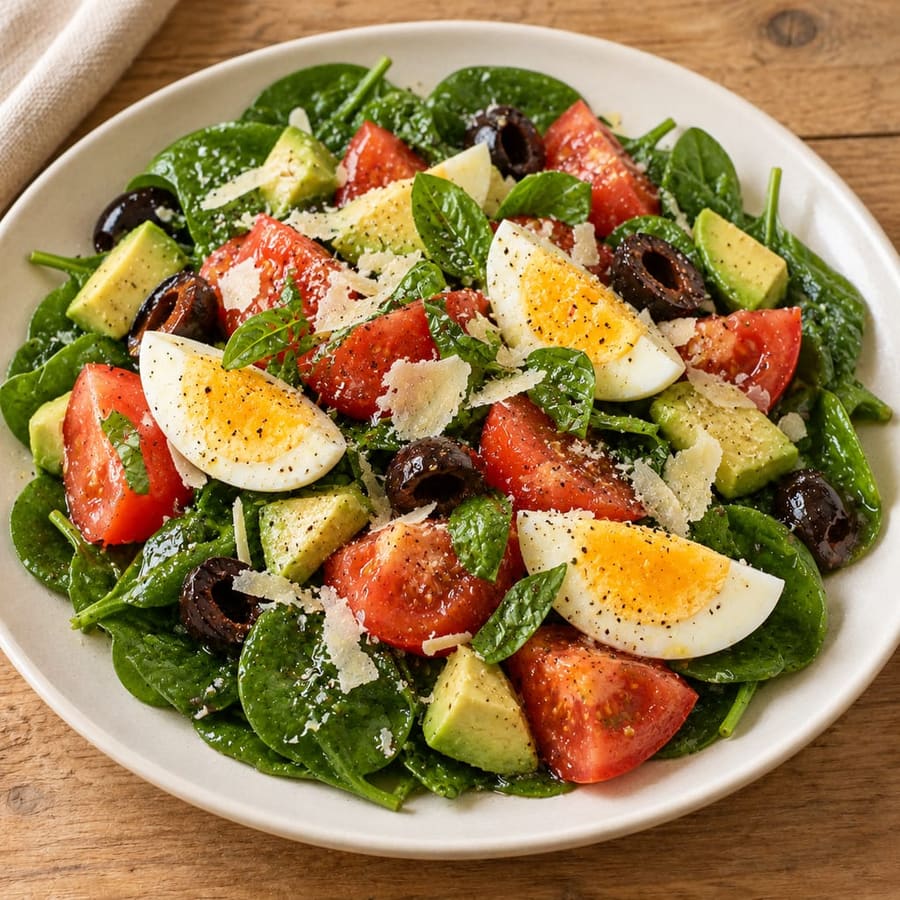Eiersalat mit Babyspinat, Tomate und Avocado
