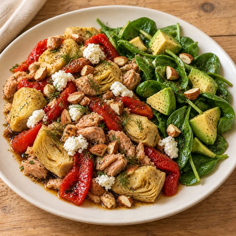 Thunfischsalat mit Artischocken und Ziegenkäse