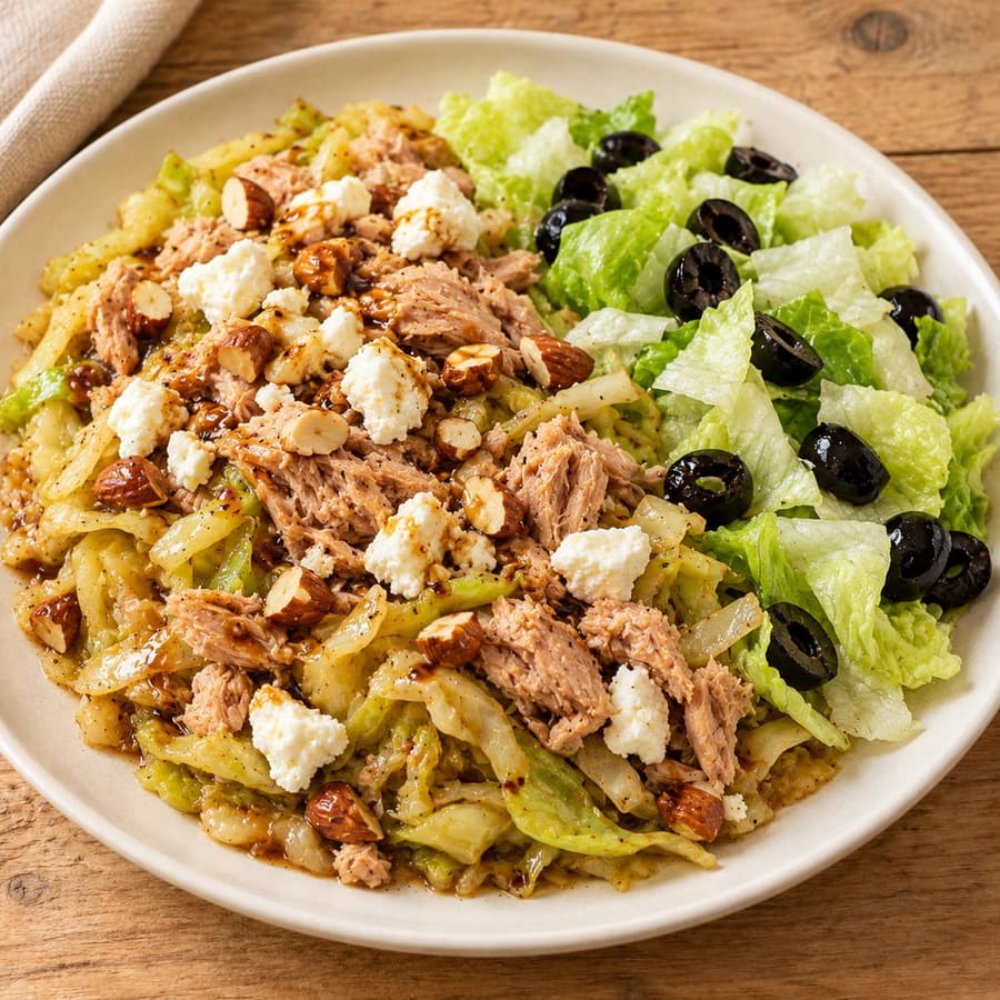 Lauwarmer Thunfischsalat mit Weißkohl und Ziegenkäse