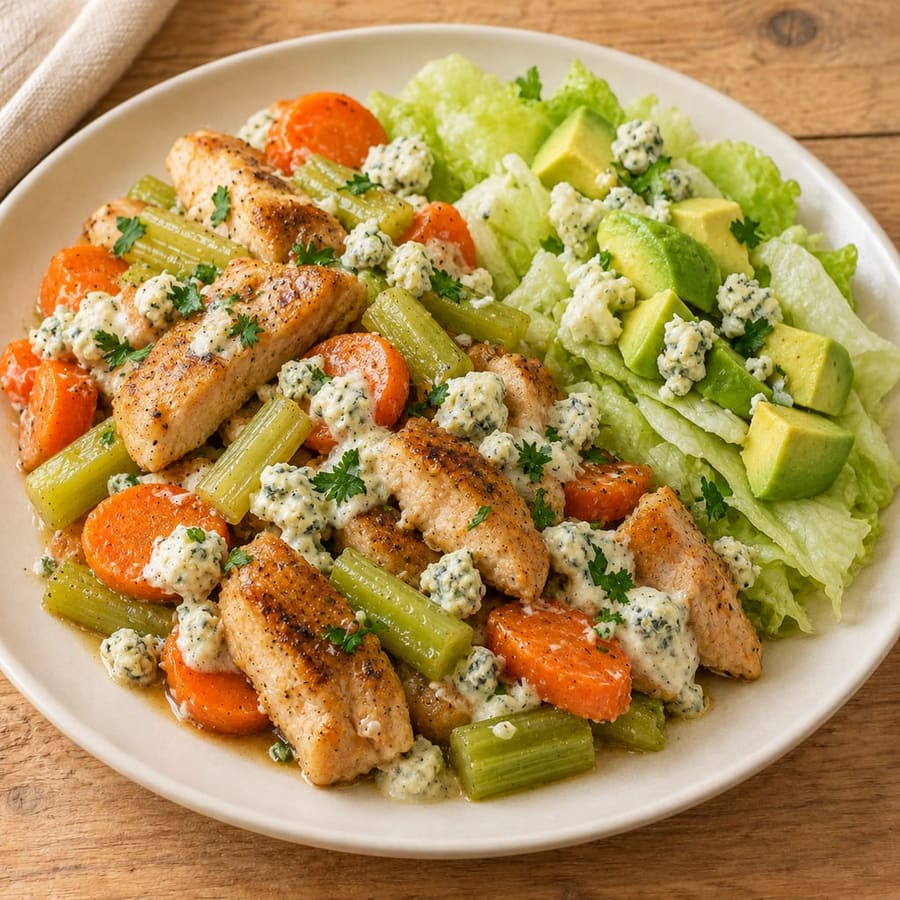 Warmer Hähnchensalat mit Sellerie und Blauschimmelkäse