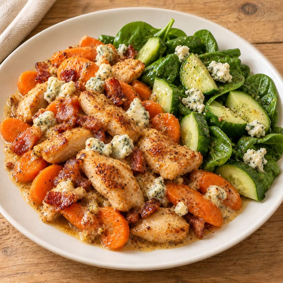 Warmer Hähnchensalat mit Spinat und Senfdressing
