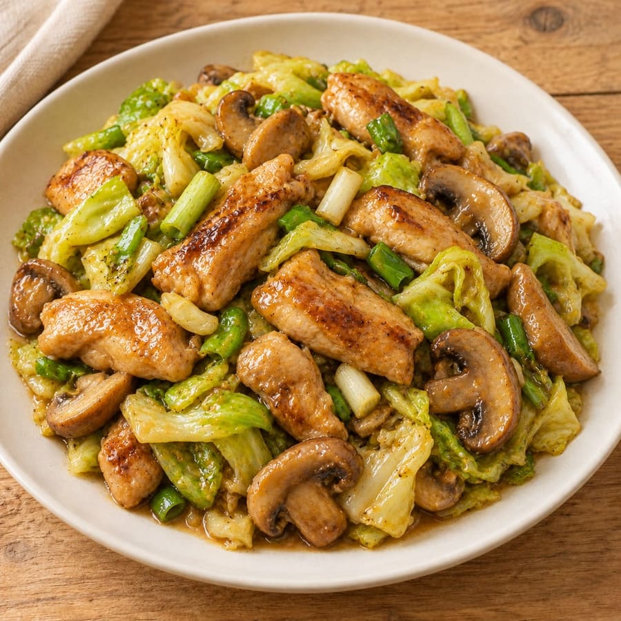 Lauwarmer Hähnchensalat mit Weißkohl und Erdnusssauce