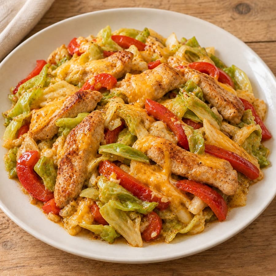 Warmer Schweinefiletsalat mit Weißkohl und Cheddar
