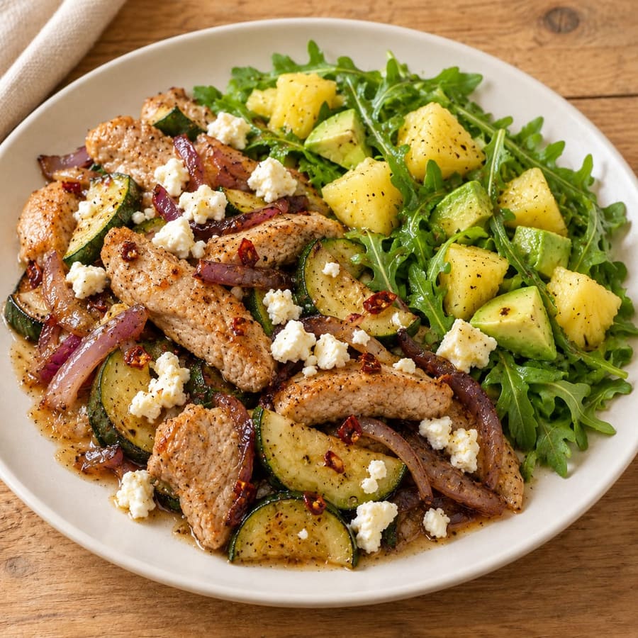 Warmer Schweinelachs-Salat mit Rucola und Zucchini
